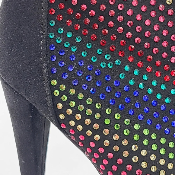 JustFab Black Rainbow Rhinestone Embellished Pointed Toe Stiletto Boots 8 - Picture 11 of 16